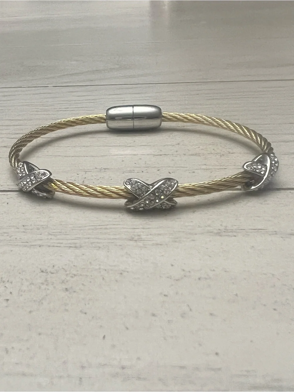 Two Tone Gold Silver Cable Bracelet Crystal Infinity Magnetic Clasp